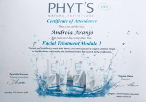 Certificate of attendance Facial Treatment Module 1